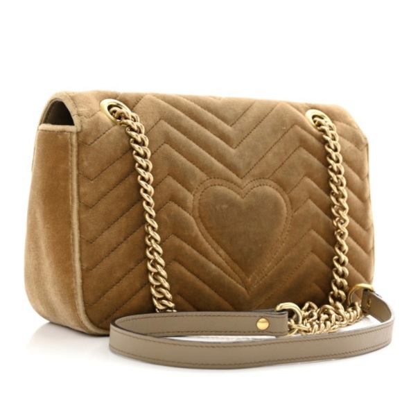 Gucci Marmont Medium tan Velvet Quilted tan Velvet Matelasse Gold GG Bag - Picture 2 of 4